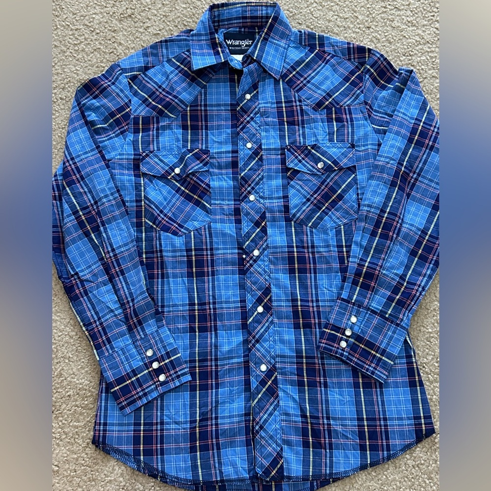 Wrangler Men’s Small Long Sleeve Pearl Snap Plaid Shirt - Picture 7 of 7